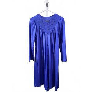 Vintage Royal Blue Embroidered Yoke Nightgown Long Sleeve